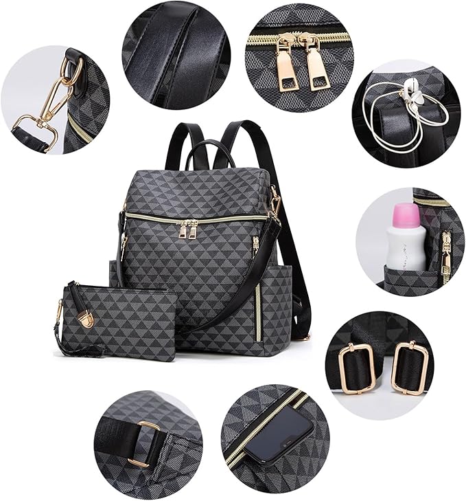 Makes Backpack Purse for Women PU Leather Travel Satchel Handbag Convertible Design Bag with Purse 2 Piece