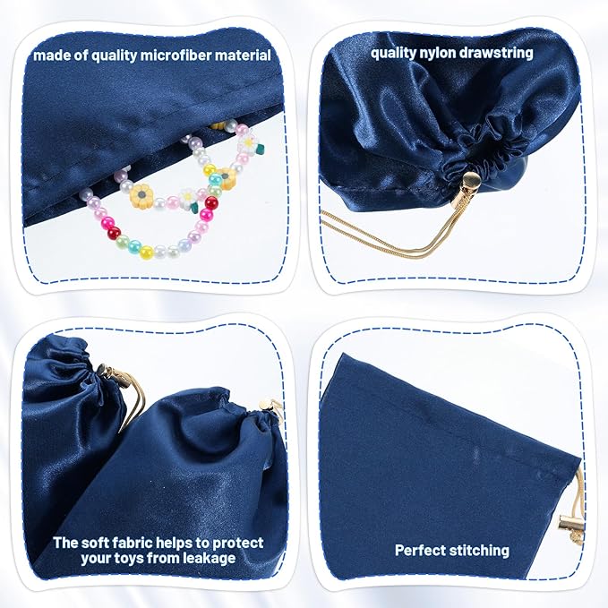 Adult Toy Storage Bags, 6 Pcs Quality Satin Silk Drawstring Pouch Adjustable Microfiber Toy Organizer Bags Gift Bags Foldable Ditty Bag for Women Men Toy Underwear Sunglasses Cosmetic, 3 Sizes (Blue)