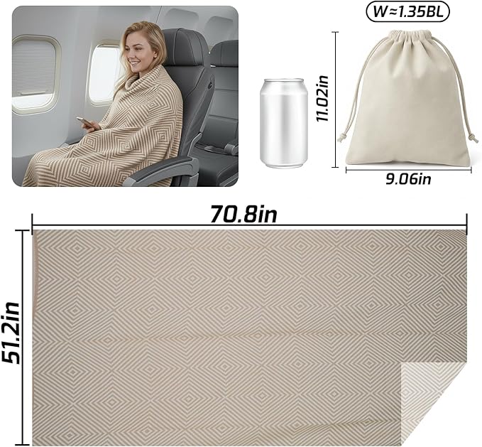 Travel Blanket Airplane - Ultra Soft & Lightweight Knit Design Compact Airplane Blanket,53x72 Inch,Stylish Travel Shawl Wraps for Flights,Office,Home Use,Travel Essentials & Gifts