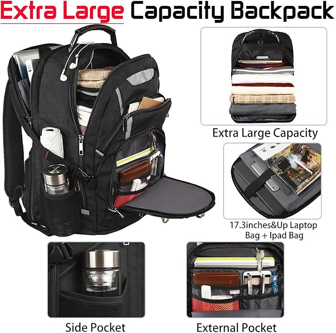 Mogplof 18.4 Laptop Backpack for Men, 55L-60L Extra Large Gaming Laptops Backpack, TSA Friendly Flight Approved RFID Anti-theft Pocket, Water Resistant Suiltable for Travel Business Work