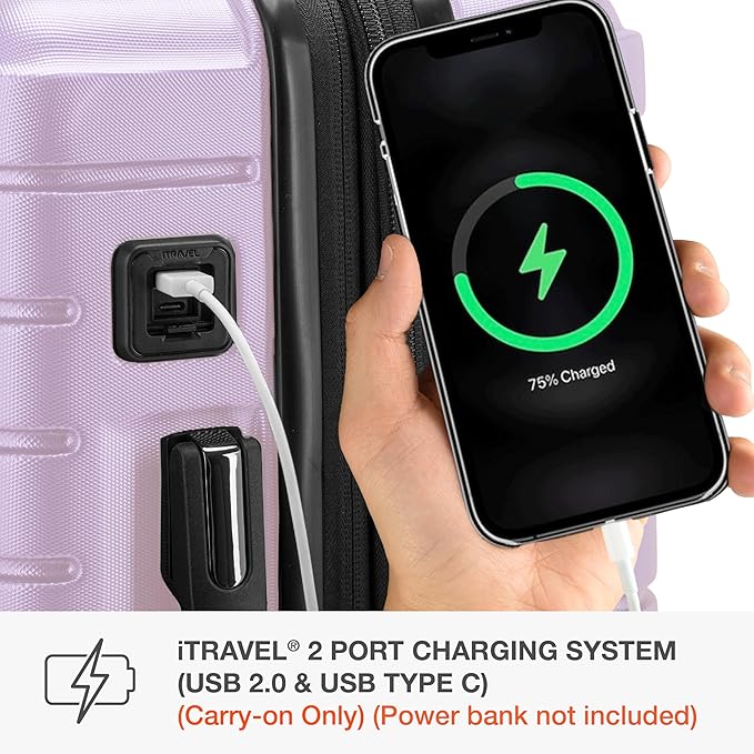 Traveler's Choice Archer Polycarbonate Hardside Spinner Luggage Set, Tie Down Straps, Purple, Carry-On 21-Inch
