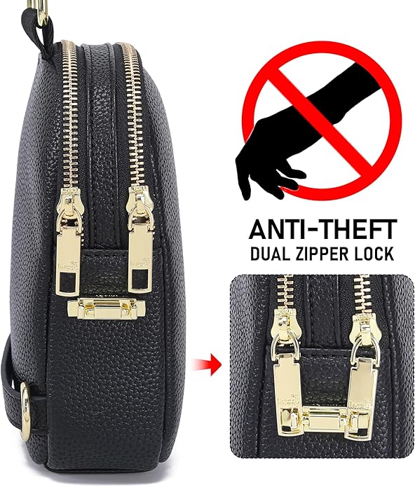 INICAT Anti Theft Crossbody Bag for Women, Small RFID Blocking Sling Purse with Zipper Lock for Travel, Vegan Leather