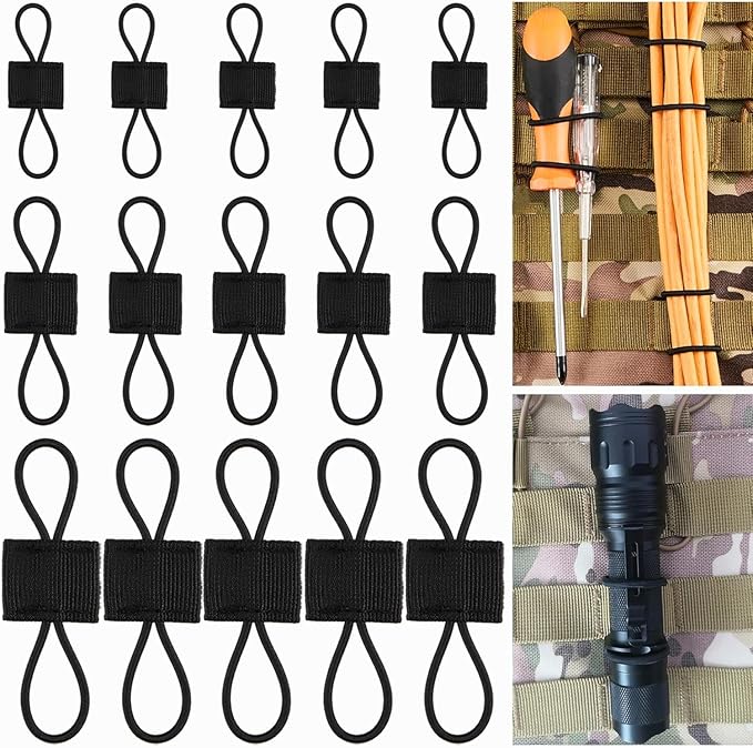 15 Pack Molle Attachments, Molle Webbing Binding Ribbon, Tactical Gear Holder Clip, Backpack Accessories, Molle Web Dominator Elastic Strings Buckle, Multipurpose Tactical Bag Accessories