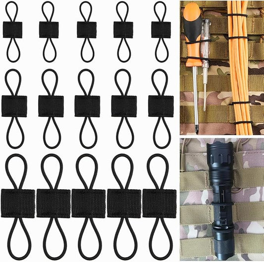 15 Pack Molle Attachments, Molle Webbing Binding Ribbon, Tactical Gear Holder Clip, Backpack Accessories, Molle Web Dominator Elastic Strings Buckle, Multipurpose Tactical Bag Accessories