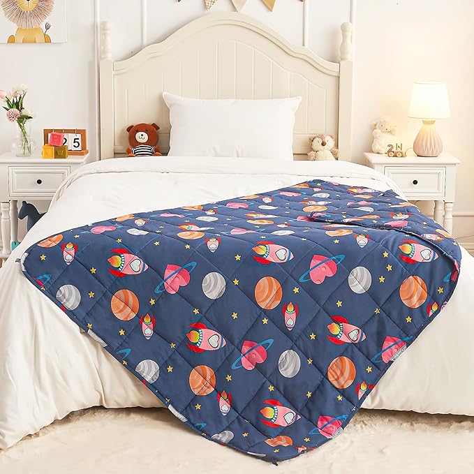yescool Plane Weighted Blanket 7 Pounds Cooling Weighted Lap Blanket, Space Heavy Blankets, Breathable Weighted Throw Blanket Gifts for 60-80lbs, 40"x60"