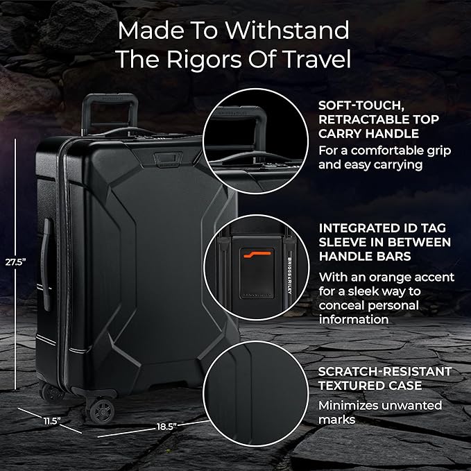 Briggs & Riley 27" Medium Spinner - Checked Luggage for Travel, Suitcases with Wheels, Hardside Rolling Bag for Men & Women, Self-Repairing Zipper - Torq Collection, Stealth Black