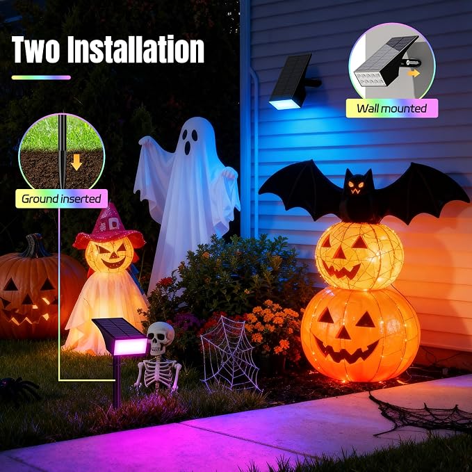 Solar Lights Outdoor Waterproof Landscape Spotlight Color Changing 2 Pack | IP65 Waterproof, Auto On/Off LED Powered Yard Garden Flood Solar Light for Outside Pathway Wall Tree Lawn Uplights Lights