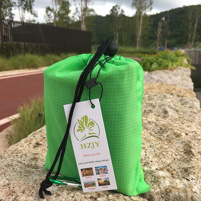 Pocket Blanket 71"x55", Lightweight Compact Sandproof Waterproof Outdoor Blanket for Beach, Hiking, Camping, Travel, Festivals, Picnic with Pockets, Loops, Stakes, Carabiner