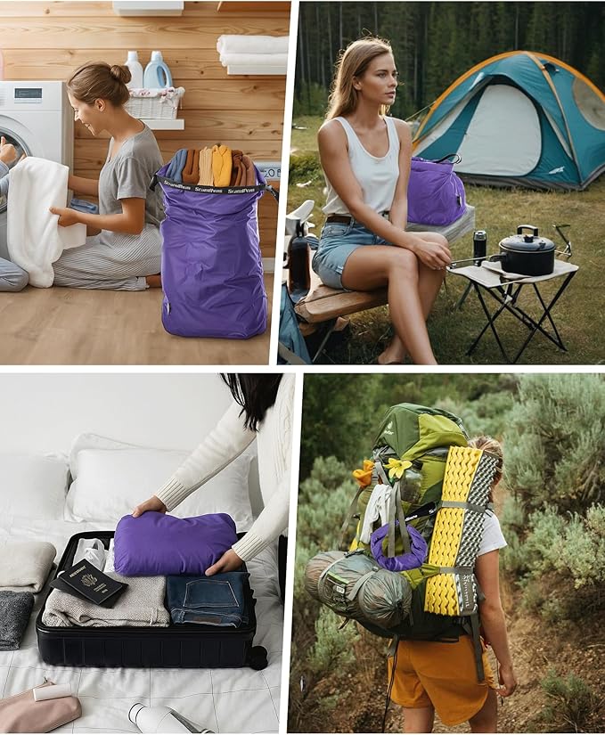 Travel Compression Laundry Bag for Dirty Clothes, Pump-Free Vacuum Space Saver Bag, Reusable Waterproof Wet Dry Bag, Travel Laundry Bag for Luggage, Packing, Suitcase (1 Pcs)（Purple, M)
