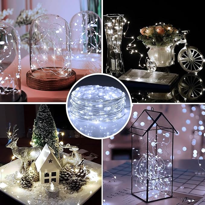 6 Pack Fairy Lights Battery Operated 7ft 20 LED Mini String Lights Twinkle Lights Silver Wire Firefly Starry Lights for Mason Jars Wedding Party Christmas Centerpiece Table Decorations, Cool White