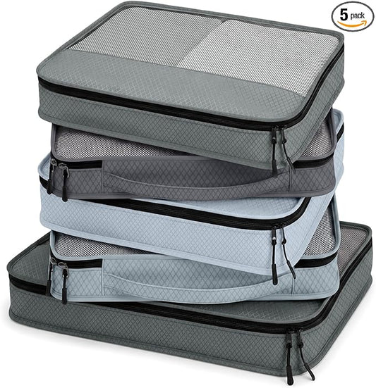 5 Pcs Packing Cubes for Suitcase Large Travel Cubes Carry on Luggage Organizer Bags for Clothes Accessories(Mixed,Gray)