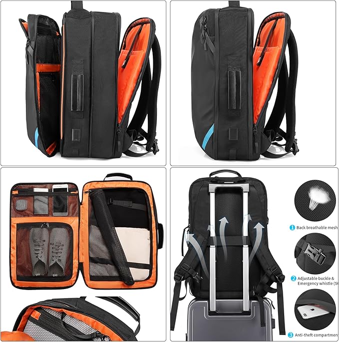 TANGCORLE Travel Carry on Backpack, Extra Large Expandable 45L Backpack for Flight approved, 17.3" Laptop with USB Charging Port Backpacks, Water Resistant Computer Business Backpack for Men & Women