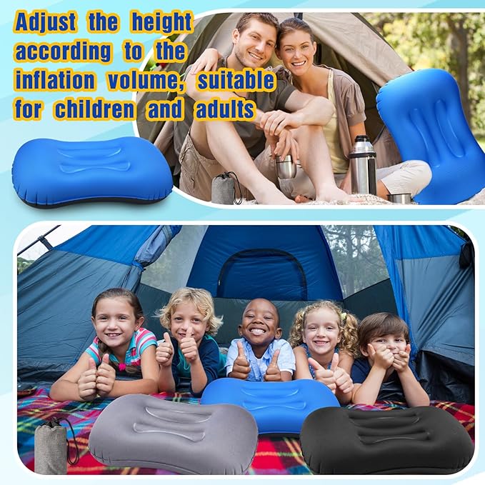 Yulejo 3 Pcs Inflatable Camping Travel Pillow Ultralight Inflating Pillows Lightweight Portable Backpacking Pillow for Neck Lumbar Support Camp Hiking Sleeping(Dark Gray, Black, Dark Blue)