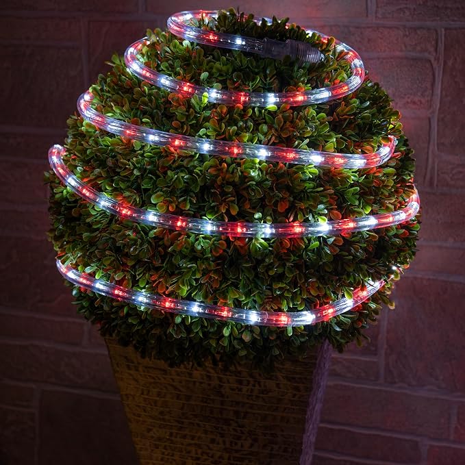 Wintergreen Lighting 150' Red and Cool White LED Rope Light, Christmas Outdoor Light Décor Rope Lighting - 120V, ½ Inch, 2-Wire - Rope Light Clips and Power Cord Included