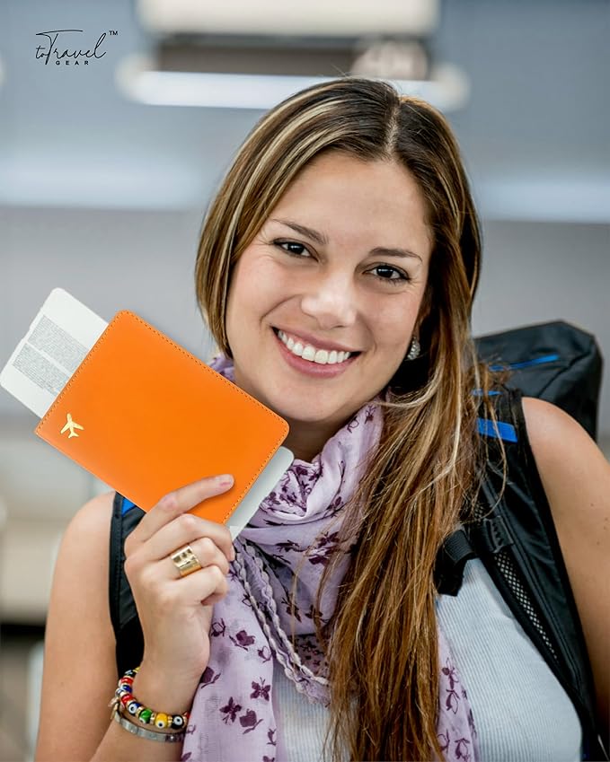 Passport Holder for Travel Essentials,RFID Blocking Passport Cover Case for Travel Accessories,Travel Wallet for Women Men (Orange)