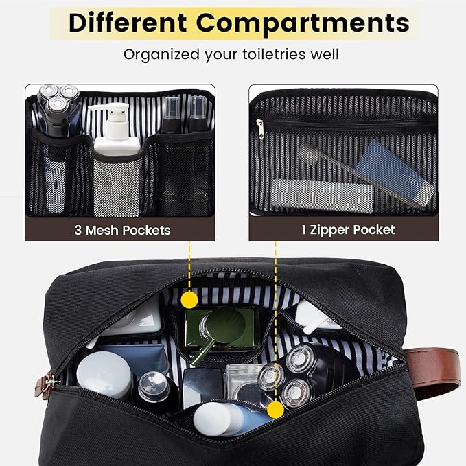 Vorspack Toiletry Bag for Men - Water Resistant Travel Bag for Toiletries, Accessories, Travel Essentials, Gifts - Black