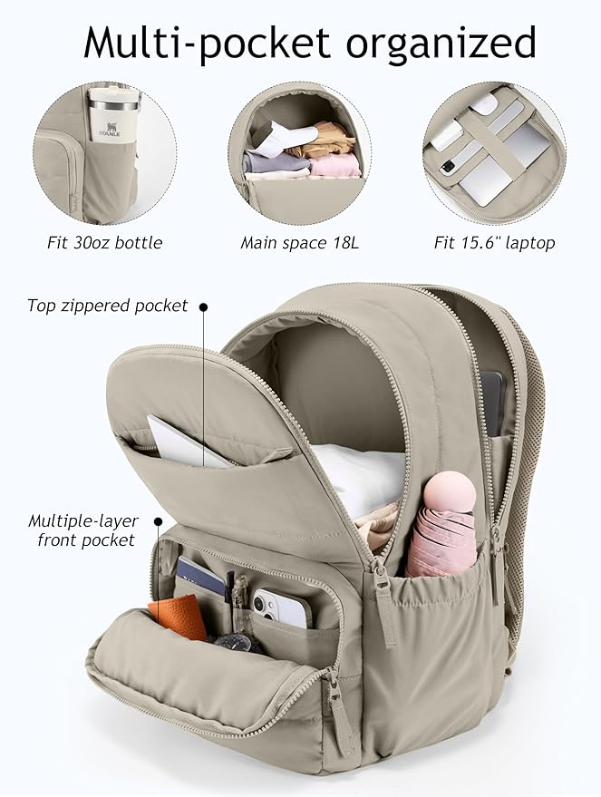 Travel Backpack for Women, 15.6 Inch Laptop Backpack, Quilted College Bookbag, Cute Work Backpacks, Water Resistant