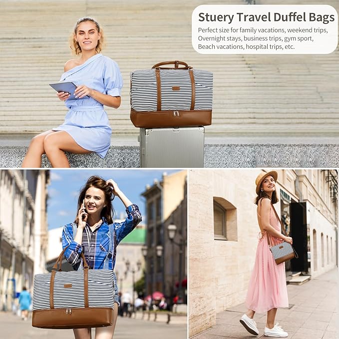 Weekender Bag, Large Travel Duffel Bag for Women, Carry on Overnight Bag with Shoe Compartment and Toiletry Bags