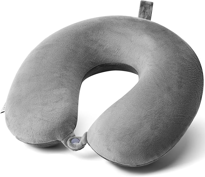 Travel Pillow, 100% Pure Memory Foam Neck Pillow, Suitable for Airplanes, Cars, Trains, Office Naps, Home Lounge Chairs, Removable and Washable Pillow Cover (Gray)