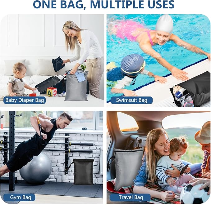 OTraki 2PCS Waterproof Bag for Swimsuit 12x16 inch Wet Dry Bags With Portable Handle & Zipper Reusable Travel Wet Clothes Gym Bag Storage for Beach Drying Do Not Exceed 176℉ Black&Grey