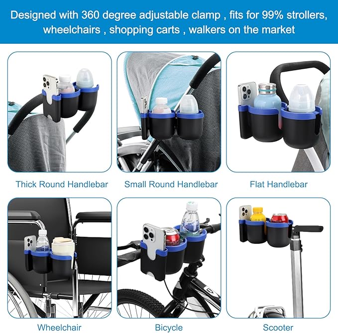 Accmor Stroller Cup Holder with Phone Holder, Bike Cup Holder, Universal Cup Holder for Uppababy Nuna Doona Strollers, 2-in-1 Cup Phone Holder for Stroller Bike Wheelchair Walker Accessory
