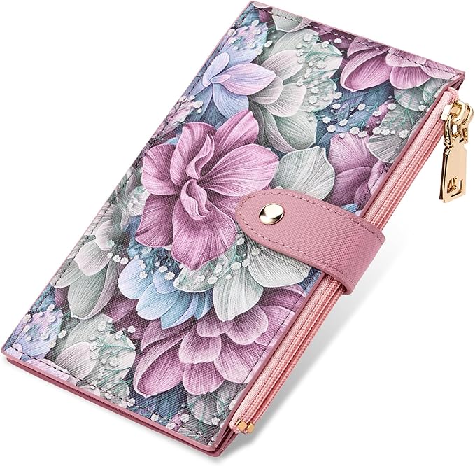 Travelambo RFID Wallet Women Large Size Bifold Multi Card Wallet Case with Zipper Pocke Credit Card Holder for Women