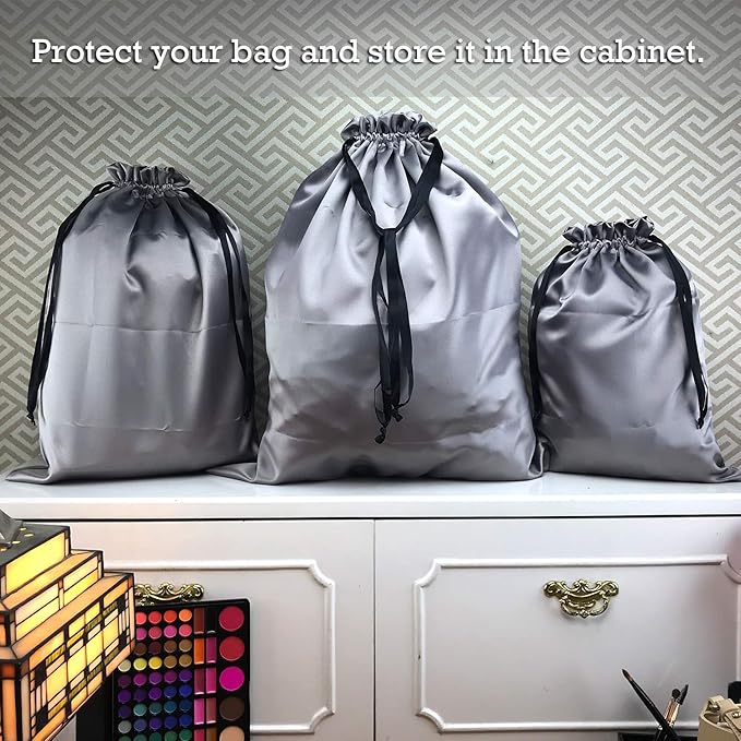 PlasMaller Dust Cover Storage Bags Thick Silk Cloth Pouch with Drawstring For Luxuries Handbags Tote Purses Shoes Boots, Silver (12.6 x 15.7 in)
