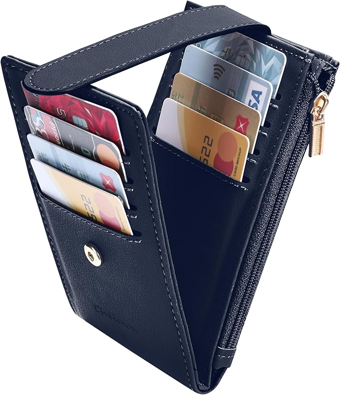 Chelmon Womens Wallet Slim RFID Blocking Bifold Multi Card Case Wallet with Zipper Pocket (Navy Blue)