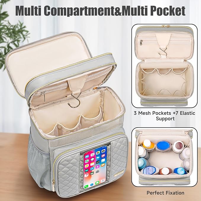 Large Leather Toiletry Bag for Women Men,Bathroom Bag,Water Resistant Shower Bag,Makeup Bag,Portable Shower Caddy for College Dorm,Hanging Travel Toiletry Bag with Transparent Waterproof Phone Pocket