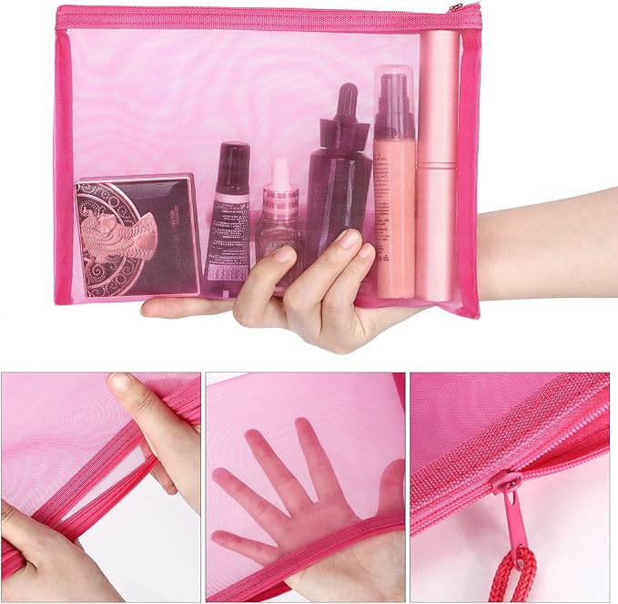 12 Pieces Zipper Nylon Mesh Pouch, Mesh Cosmetic Bags Makeup Bags Pencil Case, Multipurpose Travel Bags for Cosmetic School Office Supplies and Travel Accessories (Multicolored 01, A5)