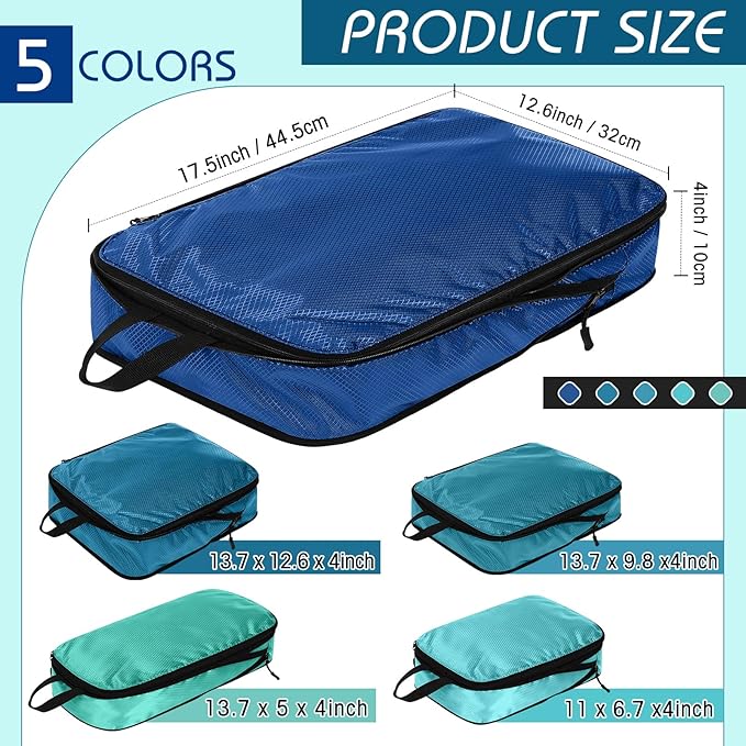 5 Pack Compression Packing Cubes for Travel Space Saving Cubes Luggage Organizer for Suitcase(Blue,Mixed)