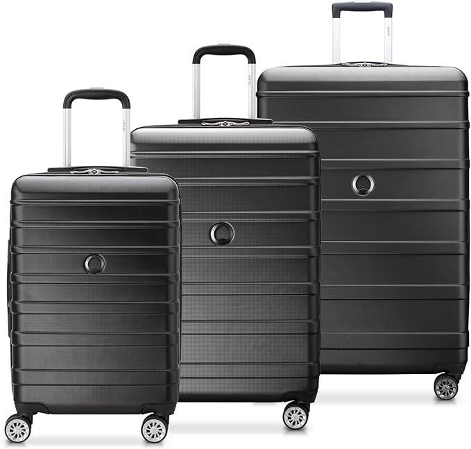 DELSEY PARIS Margot Hardside 3-Piece Set, Expandable Luggage with 4 Spinner Wheels, Lightweight Suitcase, 21" Carry-On, 24" Checked Medium, 28" Checked Large, Black