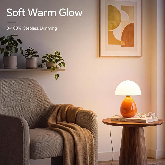 Mushroom Lamp Table Lamp for Bedroom,Ice Crackle Desk Lamp Bedside Small Lamps for Living Room Night Stands,Table Lamps Cute Modern Mid Century Lamps (Orange-Ice Crackle)