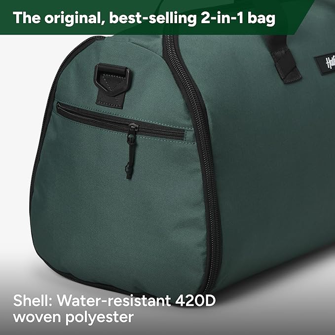 Halfday Convertible 2-in-1 Garment Duffel Weekender Bag 45L | Wrinkle-Free Travel, Hanging Suit Compartment, Shoe Pockets, Trolley Sleeve. Durable & Water-Resistant Carry-on, Hunter