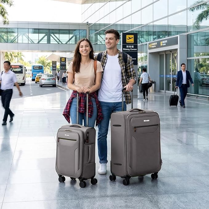 2PCS Set（22in/28in）Softside Luggage Sets w/TSA LOCK,Expandable 20% Luggage w/Spinner Wheels,Upright Spinner Softshell,Lightweight Durable Rolling Travel Luggage Set for Men/Women（Grey,22in/28in）