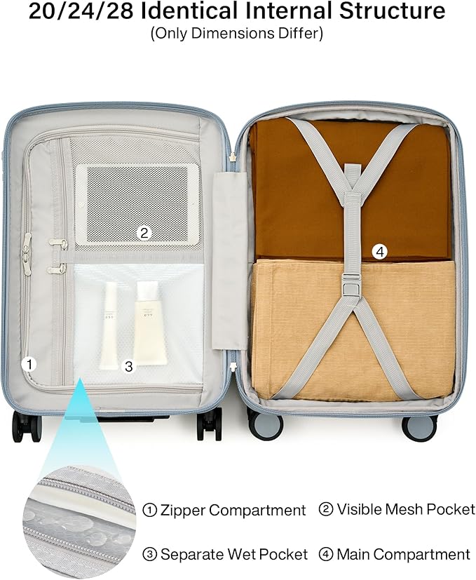 Hanke Expandable Carry On Luggage 22x14x9 Airline Approved, 20 Inch Hard Shell Suitcases with Wheels, Lightweight Travel Luggage Carry On Suitcase for Woman & Men with Tsa Lock(Grey)