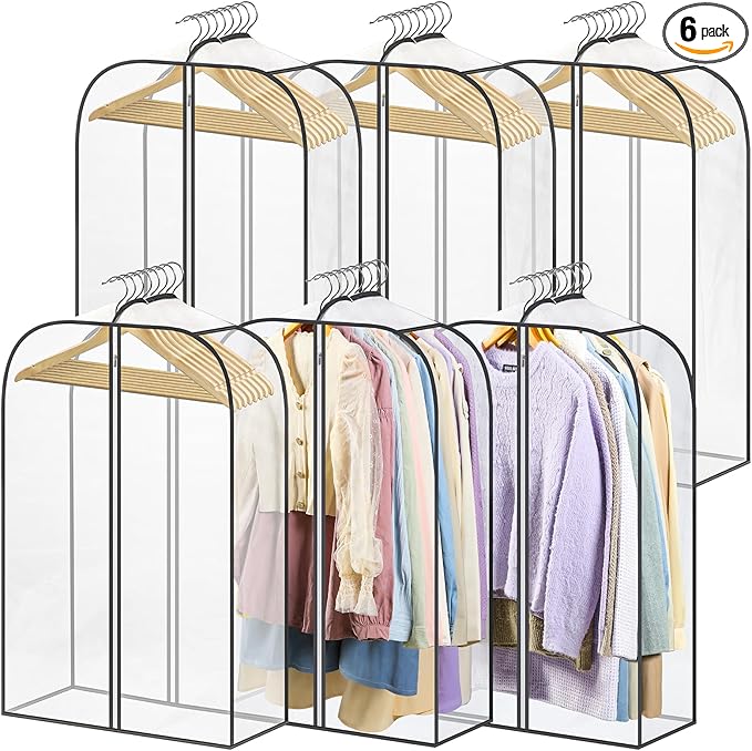 LANDNEOO 6 Pack Clear Garment Bags for Hanging Clothes with Zippers on Double Sides - 10'' Clothes Storage for Coat, Dress, and Fur in Closet - 32'' Long Suit Bags