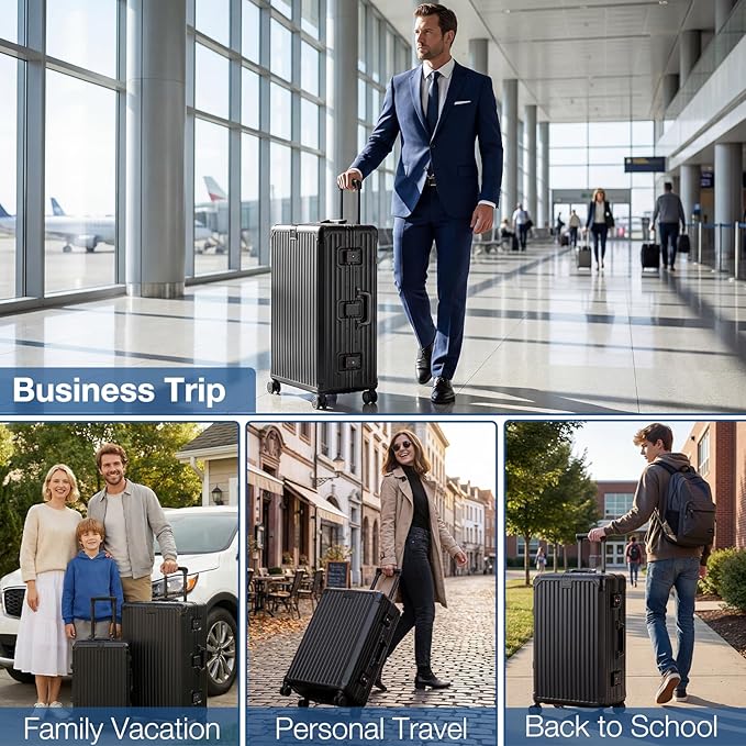 Krute Zipperless Luggage Set 2 Pieces Aluminum Frame PC Hard Shell No Zipper Suitcase Set With Wheels TSA Lock Carry On Luggage and Checked Suitcases