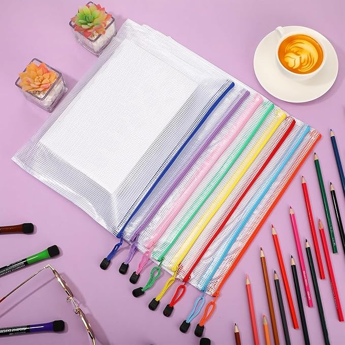 Jetec 32 Pcs Mesh Zipper Bags Toy Storage Bikini Organizer Bag Bolsas Para Guardar Trajes De Bano Waterproof Zipper Reusable Pouch Puzzle Multipurpose for Storage Office(Cute Color,13 x 9.5 Inch)
