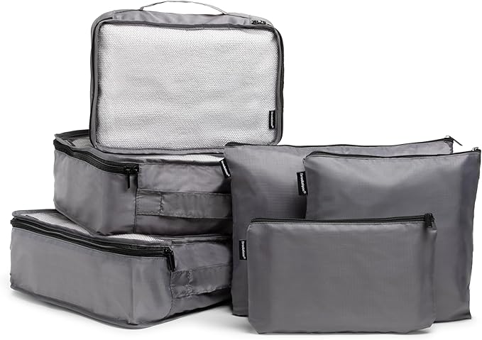Brookstone Packing Cubes - 6 Piece Compression Packing Cubes for Travel Essentials - Luggage Sets Cube Storage Organizer Bags, Size One Size, Dark Grey