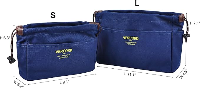 Vercord Canvas Handbag Organizers, Sturdy Purse Insert Organizer Bag in Bag, 10 Pockets Navy Blue Small