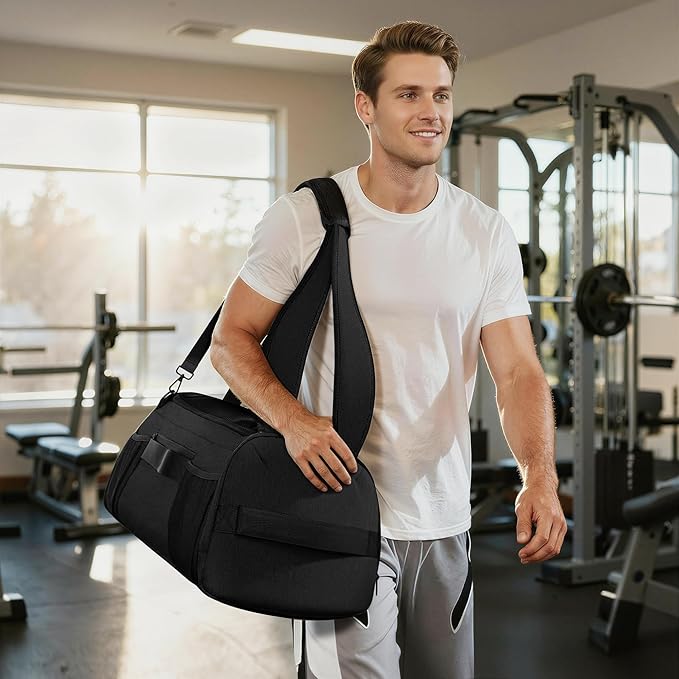 MIYCOO Gym Bag for Women Men, Duffle Travel Bag with Shoes Compartment and Wet Pocket, Waterproof Overnight Carry On Bag Backpack with Two Elastic Bottle Holders for Travel, Workout, Sports, Weekend