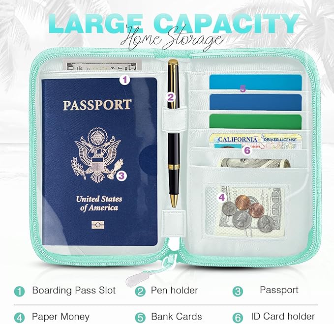 Single Passport Holder for Travel, RFID Travel Document Organizer for Women Waterproof Passport Wallet Men Portable Case for Cards, Boarding Pass, ID, Money, Tickets with Zipper