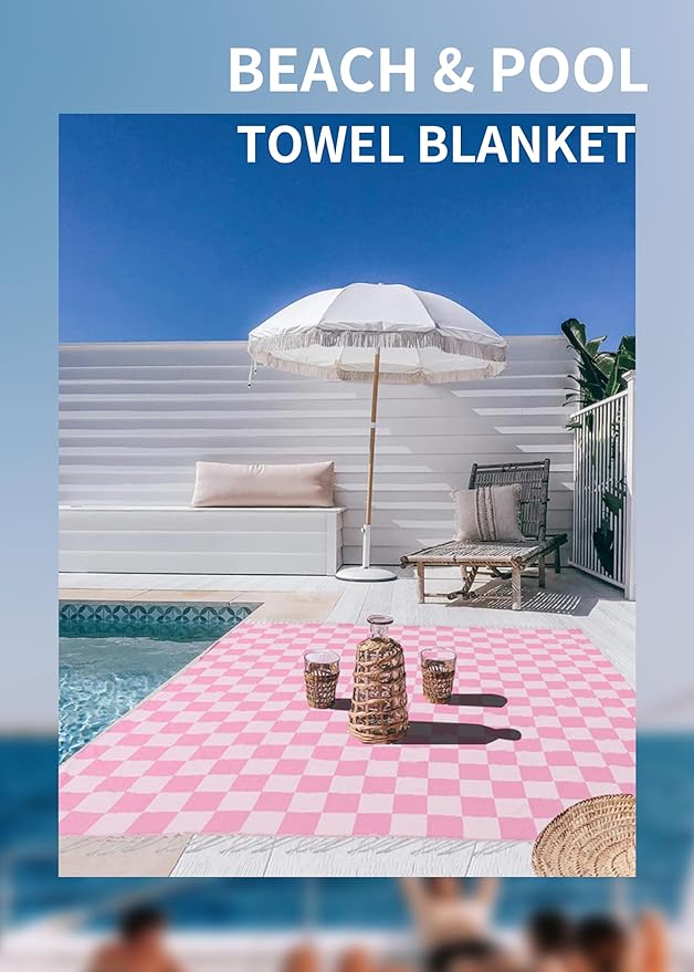 Antfuny Giant Beach Towel Blanket Autumn Outing Stuff for Women & Men Road Trip Camping Gear Ship Cruise Gear Must Haves Extra Large Airplane Accessories Travel Gadgets XXL Pink Plain Pattern