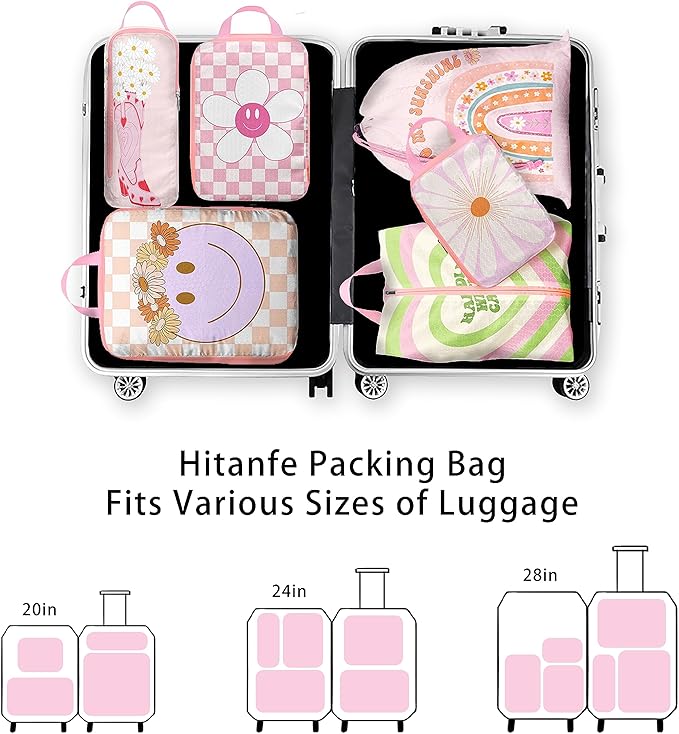 6 Pcs Compression Packing Cubes for Travel, Waterproof Luggage Organizer Washable Storage Bags Set - Packaging Cubes for Backpack Travel and Carry-Ons