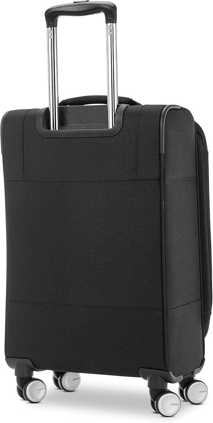 American Tourister Whim Softside Expandable Luggage with Spinners, Black, 2PC SET (Carry-on/Medium)