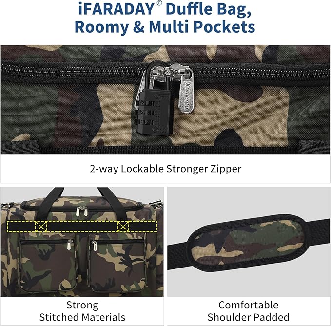 55L Duffle Bag for Travel - 24 inch Heavy Duty Duffel Bag with Multi Pockets for Overnight Weekend Gym Sports Camping(Camo)