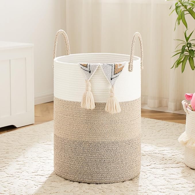 Laundry Basket,Woven Cotton Rope Laundry Hamper,40L for Decorative Storage of Dirty Clothes,Toys and Blankets in Bathroom,Bedroom and Living Room
