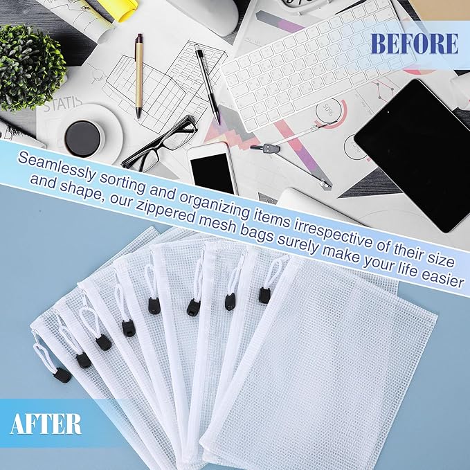 Jetec 32 Pcs Mesh Zipper Bags Toy Storage Bikini Organizer Bag Bolsas Para Guardar Trajes De Bano Waterproof Zipper Reusable Pouch Puzzle Multipurpose for Storage Office(White,9 x 7 Inch)