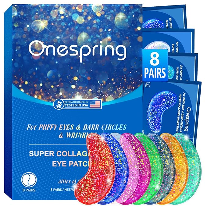 Under Eye Patches (8 Pairs) - Revitalises and Refreshes Your Skin, Eye Masks for Eye Bags, Dark Circles, Wrinkles, Collagen Gel Pads, Relieves Pressure - Travel Essentials